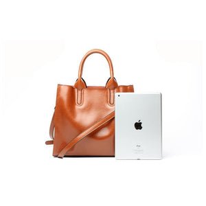 Women Brown Tote Crossbody Messenger Genuine Leather Bag with Apple IPAD