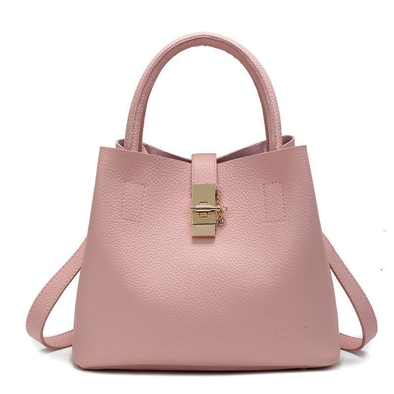 Women High-quality Synthetic Faux-Leather Tote Bag Bucket with Golden Metallic Lock System