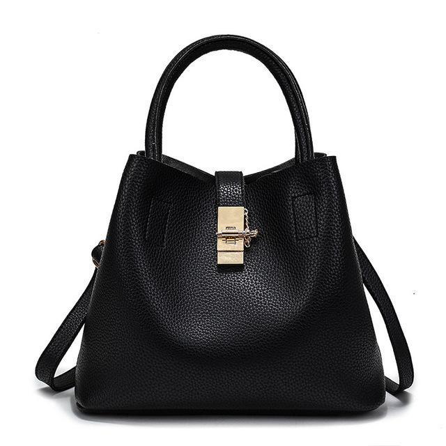 Women High-quality Synthetic Faux-Leather Tote Bag Bucket with Golden Metallic Lock System