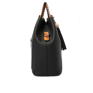 Women Tote Messenger Faux-Leather Bag with Grab Handles