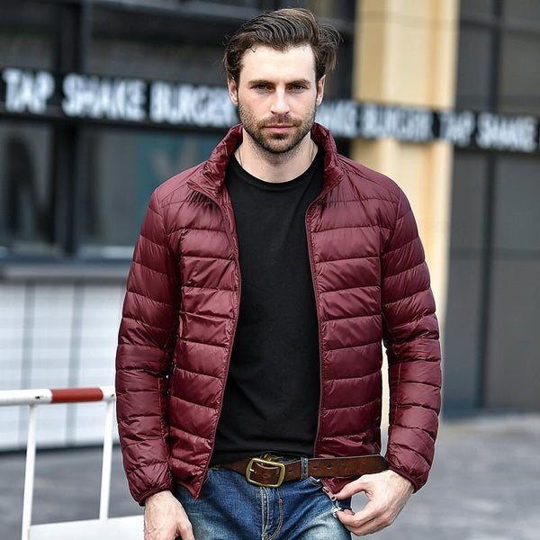 Home / Products / Men Red Maroon Rib Quilted Down Jacket