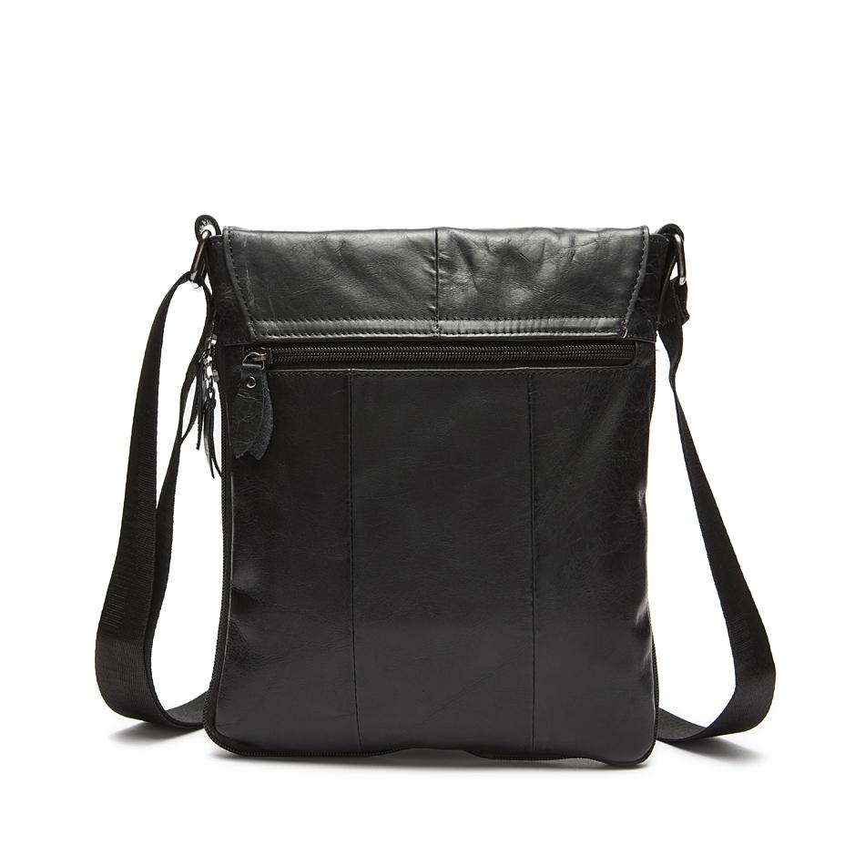 Men Black Natural Leather Shoulder Bag with a Belt Buckle Flap Closure ...