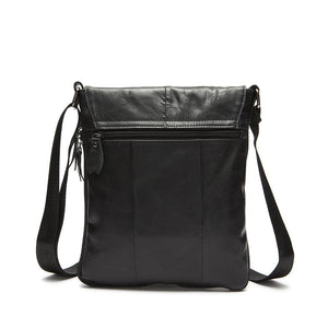Men Black Natural Leather Shoulder Bag with a Belt Buckle Flap Closure Design
