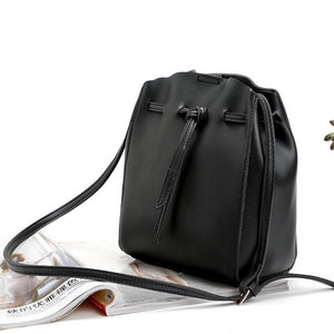 Women Messenger Crossbody Tassel String Faux-Leather Bag with Bucket Design