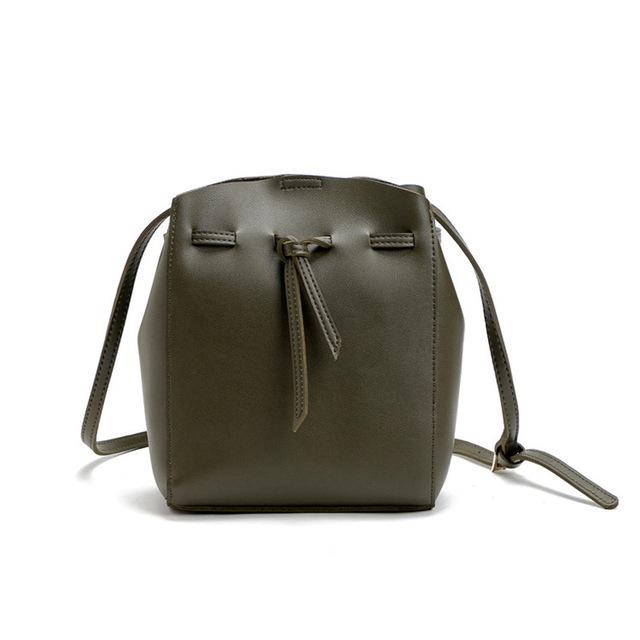 Women Messenger Crossbody Tassel String Faux-Leather Bag with Bucket Design