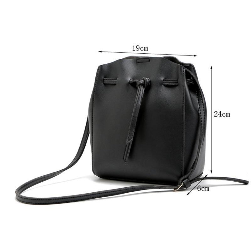 Women Messenger Crossbody Tassel String Faux-Leather Bag with Bucket Design