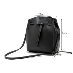 Women Messenger Crossbody Tassel String Faux-Leather Bag with Bucket Design