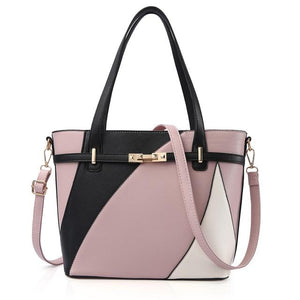 Women Asymmetrical Style Tri Color Synthetic Tote Messenger Faux-Leather Patchwork Handbag