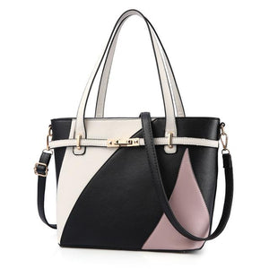 Women Asymmetrical Style Tri Color Synthetic Tote Messenger Faux-Leather Patchwork Handbag