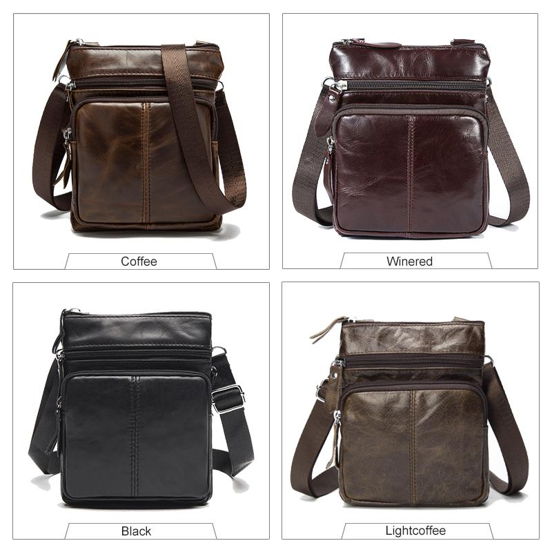 Men Crossbody Messenger Cow Leather Bag with Zipper Pockets