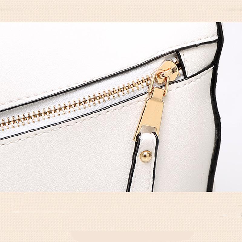 Women White Tote Messenger Bag with Pillow Shape Gold Zipper