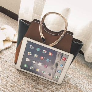 Women Brown Tote Leather Handbag Compare with Apple IPAD