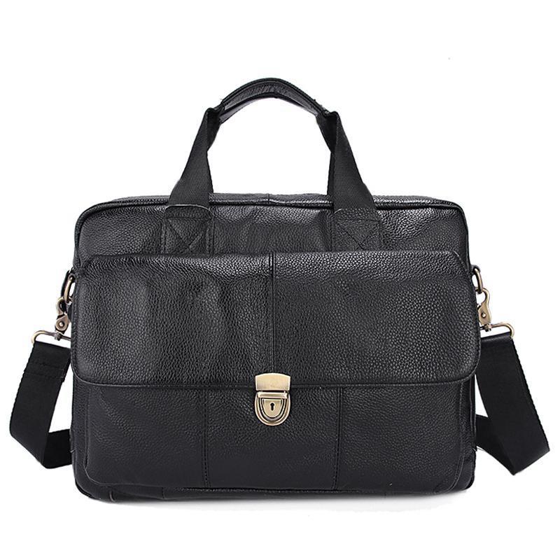 Natural Leather Branded Versatile Business Briefcase Shoulder Bag for Men