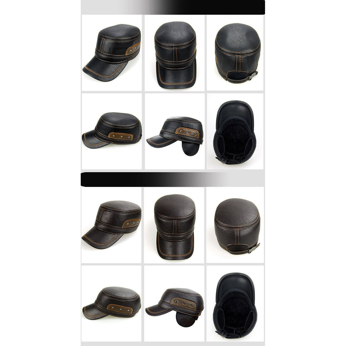 Men Leather Brown Baseball Cap with Adjustable Ear Muffs and Black Vis -  Leather Skin Shop