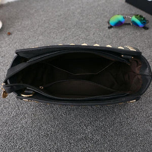 Women Black Crossbody Sling Studded Leather Bag Inside View