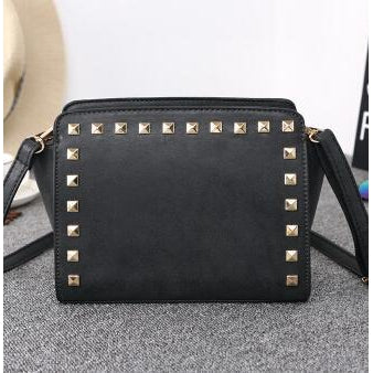 Women Black Crossbody Sling Studded Leather Bag Back