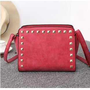 Red Crossbody Studded handbag ,Faux Leather Rivet, Trendy Purse with two  straps