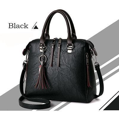 Women Faux-Leather Distressed Asymmetri Tote Cross-body Bag with Stunning Tassels
