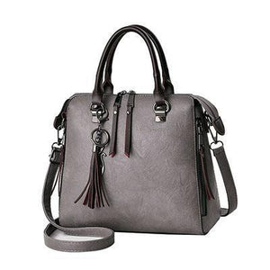 Women Faux-Leather Distressed Asymmetri Tote Cross-body Bag with Stunning Tassels