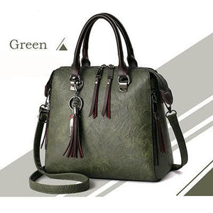 Women Faux-Leather Distressed Asymmetri Tote Cross-body Bag with Stunning Tassels