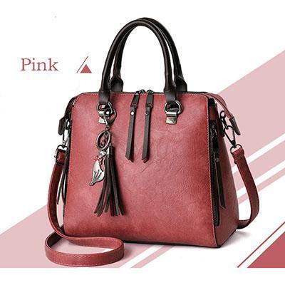 Women Faux-Leather Distressed Asymmetri Tote Cross-body Bag with Stunning Tassels