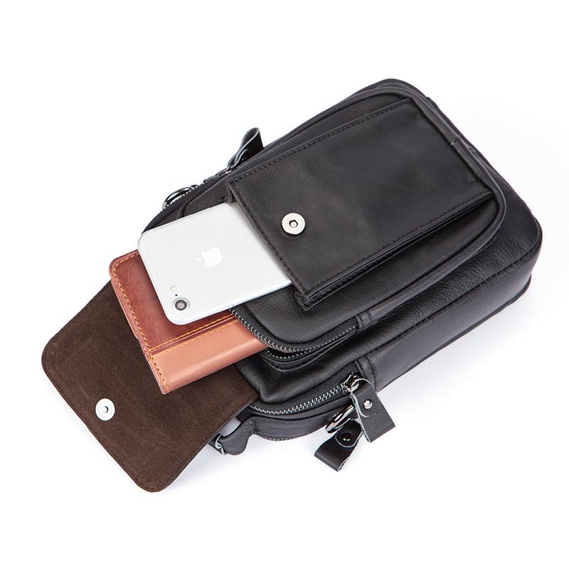 Men Cross-body Handbag Made with Original Leather and Fashionable Zippers