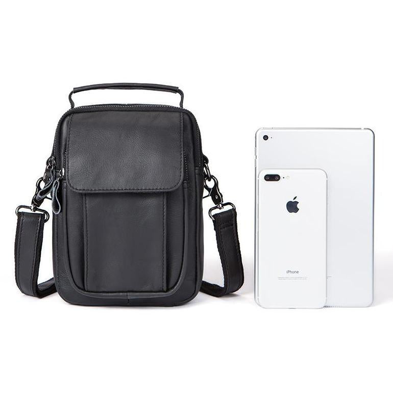 Men Cross-body Handbag Made with Original Leather and Fashionable Zippers