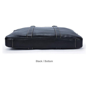 Mens Black Natural Cowhide Leather Versatile Business Briefcase