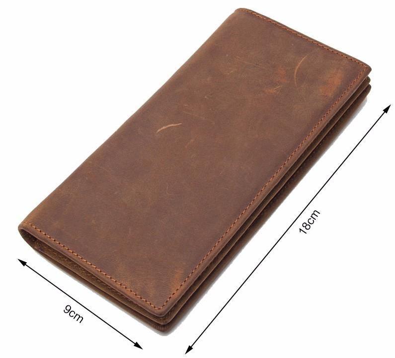 Genuine Leather Vintage Solid Clutch Double Zipper Long Wallets for Men Brown