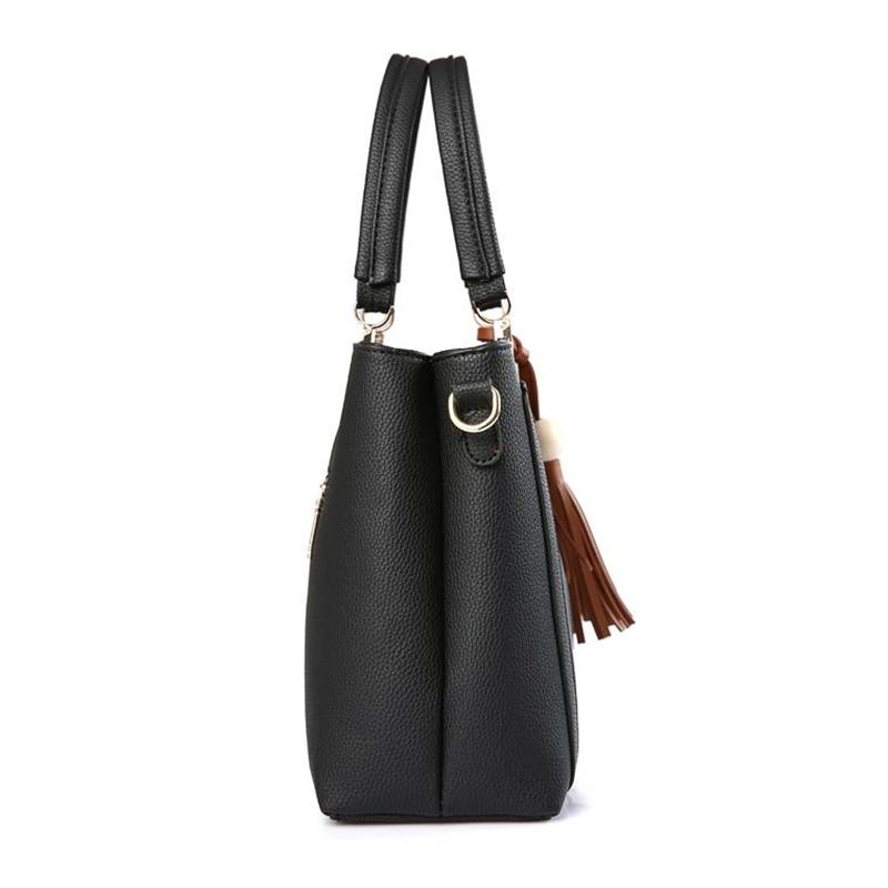 Women Lookbook Tote cross body Messenger Faux-Leather Bag with Tassels