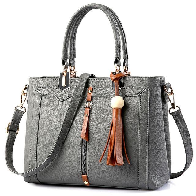 Women Tote Faux-Leather cross body Messenger Handbag Leather Bag with Leather Tassels