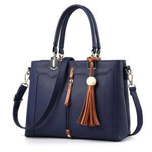 Women Tote Faux-Leather cross body Messenger Handbag Leather Bag with Leather Tassels