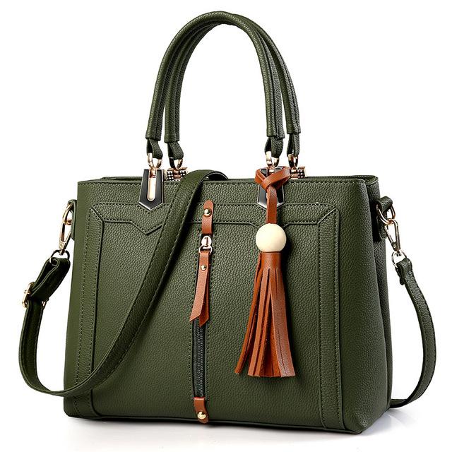 Women Lookbook Tote cross body Messenger Faux-Leather Bag with Tassels