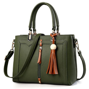 Women Tote Faux-Leather cross body Messenger Handbag Leather Bag with Leather Tassels