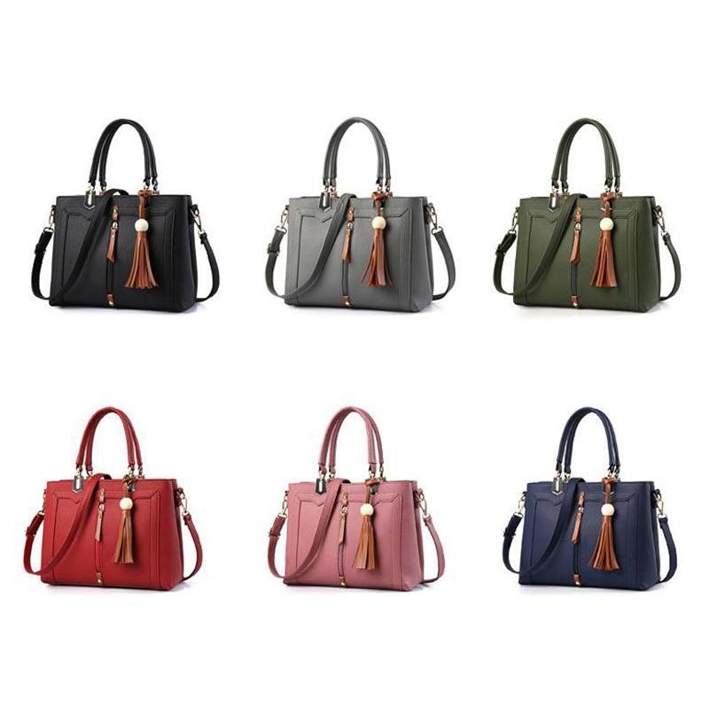 Women Lookbook Tote cross body Messenger Faux-Leather Bag with Tassels