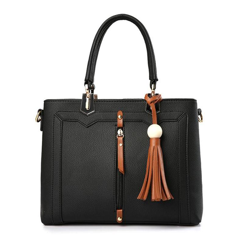 Women Lookbook Tote cross body Messenger Faux-Leather Bag with Tassels