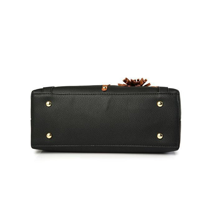 Women Lookbook Tote cross body Messenger Faux-Leather Bag with Tassels