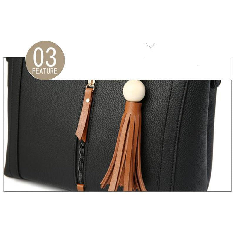 Women Lookbook Tote cross body Messenger Faux-Leather Bag with Tassels
