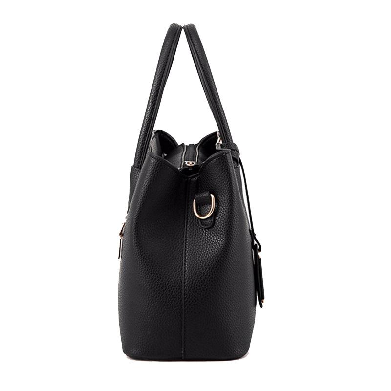 Women Black Tote Messenger Faux-Leather Handbag with Stylish Design Lookbook