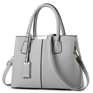 Women Grey Tote Messenger Leather Handbag Front View