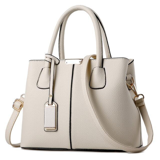 Women White Tote Messenger Leather Handbag Front View