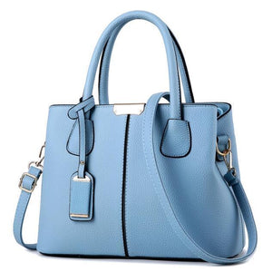 Women Sky Blue Tote Messenger Leather Handbag Front View
