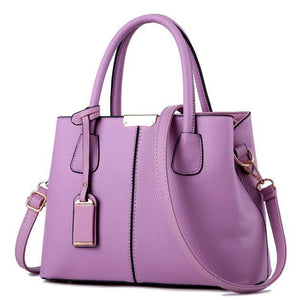 Women Purple Tote Messenger Leather Handbag Front View