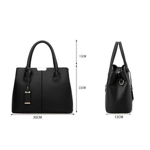 Women Black Tote Messenger Leather Handbag Dimensions 30 x 22 x 13 cm