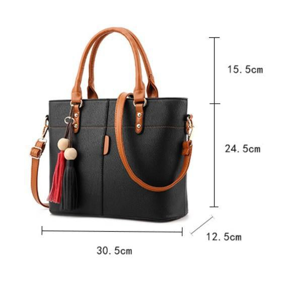 Women High Quality Faux Leather Bag with Brown Grab Handles and Black Leather Skin Shop