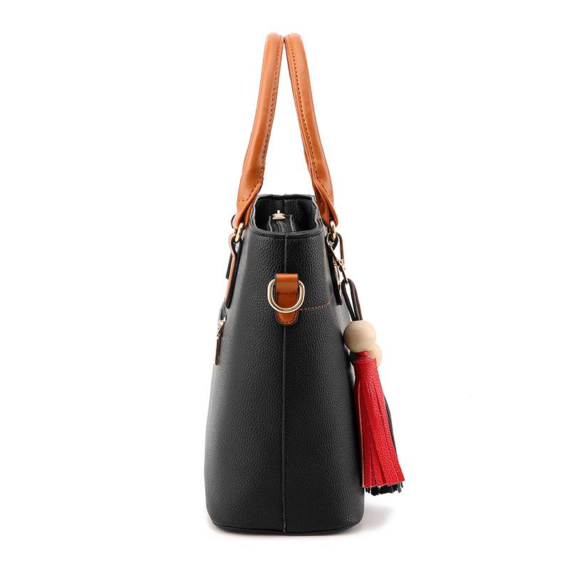 Women High Quality Faux-Leather Bag with Brown Grab Handles and Black- -  Leather Skin Shop