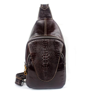 Alligator Pattern Unique Classic Style Leather Shoulder Bag for Men