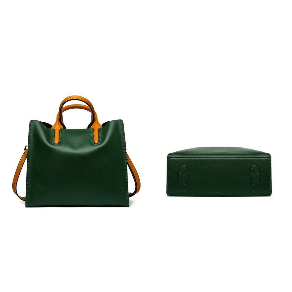 Faux Leather Top Zip Tote Bag - Green