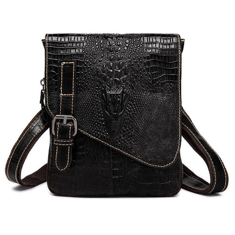 Men Spectacular Alligator Crocodile Pattern Messenger Genuine Leather Bag for a Unique Persona