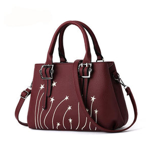 Women Faux-Leather Tote Messenger Bag with Rising Star Decorative Designing